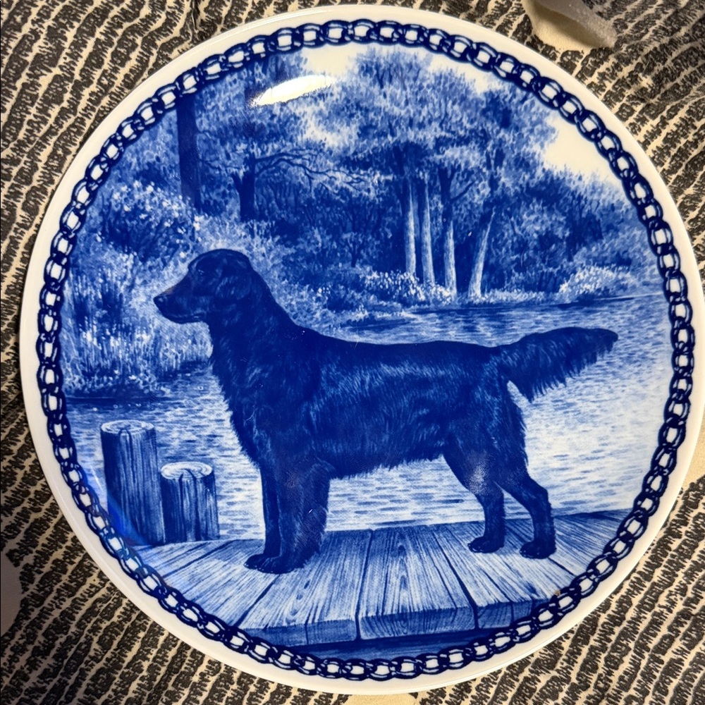 Blue Scenic Dog Ceramic Plate